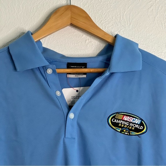 NWT Nike Golf Dri Fit Blue Nascar Camping World Series Pique II Polo Size XL - Picture 2 of 10